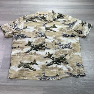 Kalaheo Shirt Mens 2XL Beige WWII Airplane Hawaiian Aloha Button Front Camp